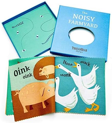 ThreadBear Design Libro de tela The Noisy Farm con ilustraciones coloridas, perfecto para el desarrollo infantil y las habilidades de lectura