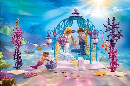 Playmobil | Fantasia e Magia | Casamento Subaquático | Pavilhão das Sereias com Lanternas Luminosas | Brinquedo de Sereia para Crianças a partir de 4 Anos | 72104