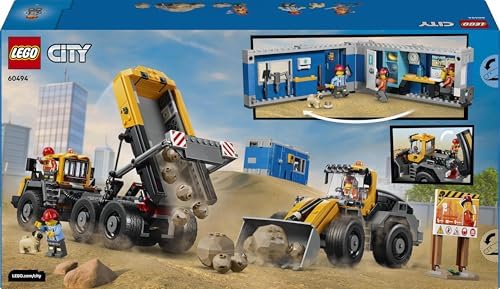 LEGO City Caminhão Basculante e Pá Carregadeira - Veículos de Construção com Funções Interativas e 3 Minifiguras - Presente de Aniversário STEM para Meninos a partir de 8 Anos - 60494