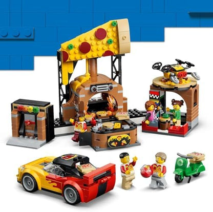 LEGO City Experiência de Entrega de Pizza com Veículos - inclui Carrinho de Brinquedo, Scooter, Drone, Máquina de Arcade e 5 Minifiguras - Ideia de Presente de Aniversário para Meninos a partir de 6 Anos - 60496