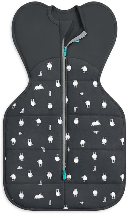 Love To Dream™ Swaddle UP™, Recém-nascido 2,2-3,8kg - Lamb's Best Friend Carvão | Ajuste perfeito, promove um sono saudável | 2,5 Tog Ideal para o inverno e outono (16–20°C) | Algodão e lã orgânicos, lavável à máquina