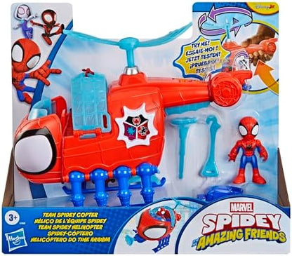 Marvel Homem-Aranha e Seus Incríveis Amigos Equipe Helicóptero do Homem-Aranha, Figura de Ação e Veículo de Brinquedo de 7,6 cm (3 polegadas) com Projétil, Brinquedos de Super-Heróis, Idade 3+