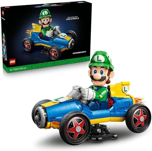 LEGO Mario Kart – Luigi e Mach 8 - Kit de Modelo de Carro e Figura de Personagem da Nintendo para Adultos - Produto Colecionável de Jogos - Ideia de Presente para Fãs - 72050