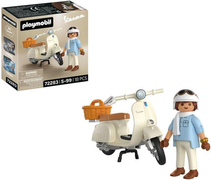 Playmobil | Veículos | 80 Anos de Vespa: Estilo Clássico | Vespa comemorativa na cor creme com condutor, cesta e cartela de adesivos | Para crianças a partir de 5 anos | 72283