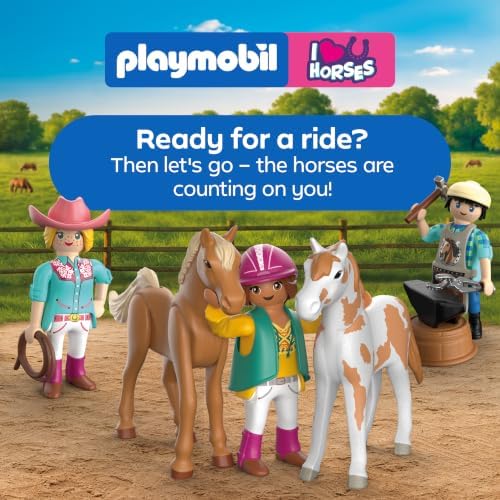 Playmobil | I Love Horses | Veículo Off-Road com Reboque para Cavalos | Conjunto de transporte com amazona, cavalo, acessórios e rampa móvel | Para crianças a partir de 4 anos | 72129