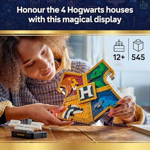 LEGO Harry Potter Brasão das Casas de Hogwarts - Modelo de Arte de Parede 3D com Animais - Decoração para Quarto Infantil - Ideia de Presente de Aniversário para Fãs Adolescentes e Meninas a partir de 12 Anos - 76462