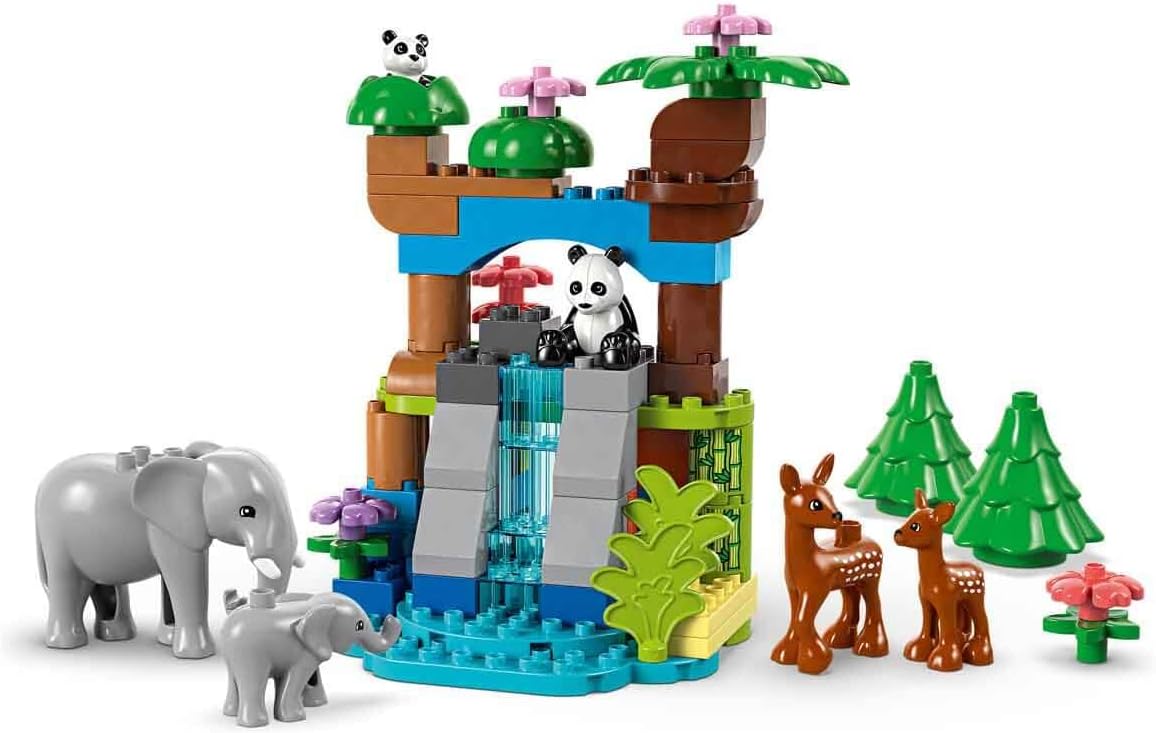LEGO DUPLO Conjunto de famílias de animais selvagens 3 em 1, brinquedo de aprendizagem infantil Montessori com figuras de tartaruga, tigre, elefante, veado e panda para meninas e meninos de 2 anos ou mais
