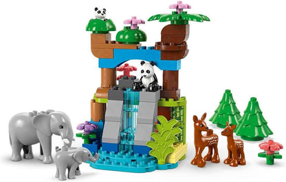 LEGO DUPLO Conjunto de famílias de animais selvagens 3 em 1, brinquedo de aprendizagem infantil Montessori com figuras de tartaruga, tigre, elefante, veado e panda para meninas e meninos de 2 anos ou mais