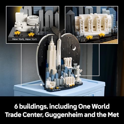 LEGO Architecture Nova Iorque – A Grande Maçã - Kit de Modelo em Miniatura para Adultos - Decoração de Prateleira 3D com Pontos Turísticos, incluindo Empire State Building e Ponte do Brooklyn - Ideia de Presente DIY - 21066
