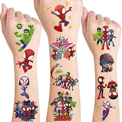 8 Folhas de Tatuagens Temporárias do Homem-Aranha e Seus Incríveis Amigos para Festas de Aniversário Infantis - Lembrancinhas e Decorações - Adesivos Fofos de Tatuagens Falsas para Festa do Aranha…