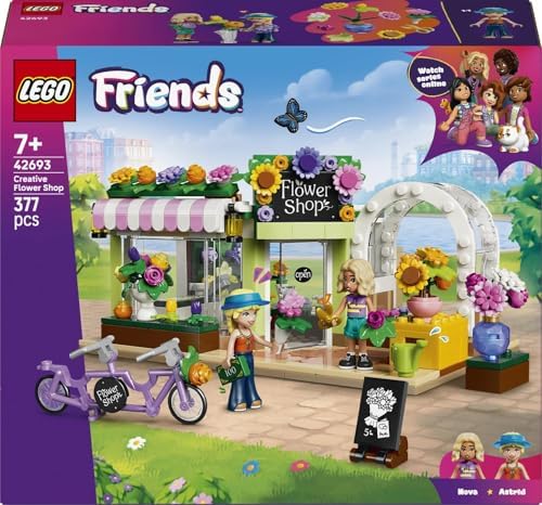 LEGO Friends Loja de Flores Criativa - Brinquedo em Miniatura com Flores Artificiais, Buquês, 2 Mini Bonecas, Bicicleta e Acessórios - Presente de Aniversário para Meninas a partir de 7 Anos - 42693