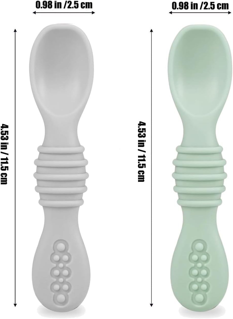 PandaEar Conjunto de 2 Pratos de Silicone com Ventosa para Bebês em Fase de Desmame com 2 Colheres para Bebê - Pratos Divididos para Crianças e Bebês - Pratos Inquebráveis com Seções