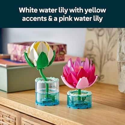 LEGO Botanicals Lírios d'água - Conjunto de flores artificiais com 2 plantas em vasos transparentes - Decoração DIY para quarto infantil - Presente para meninas a partir de 9 anos e amantes de flores adultos - 11511