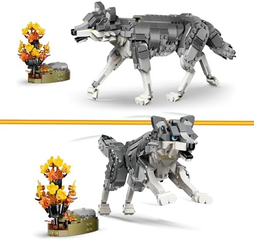 LEGO Creator 3 em 1 Animais da Floresta: Lobo Cinzento de Brinquedo - Figura de Animal que se Transforma em Falcão ou Guaxinim - Ideia de Decoração DIY para o Quarto - Presente de Aniversário para Meninas e Meninos a partir de 8 Anos - 31393