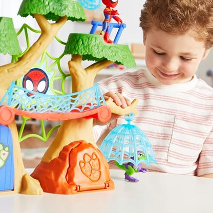 Homem-Aranha e seus amigos incríveis - Conjunto de brinquedo Casa na Árvore Dino-Webs da Marvel - Super-heróis