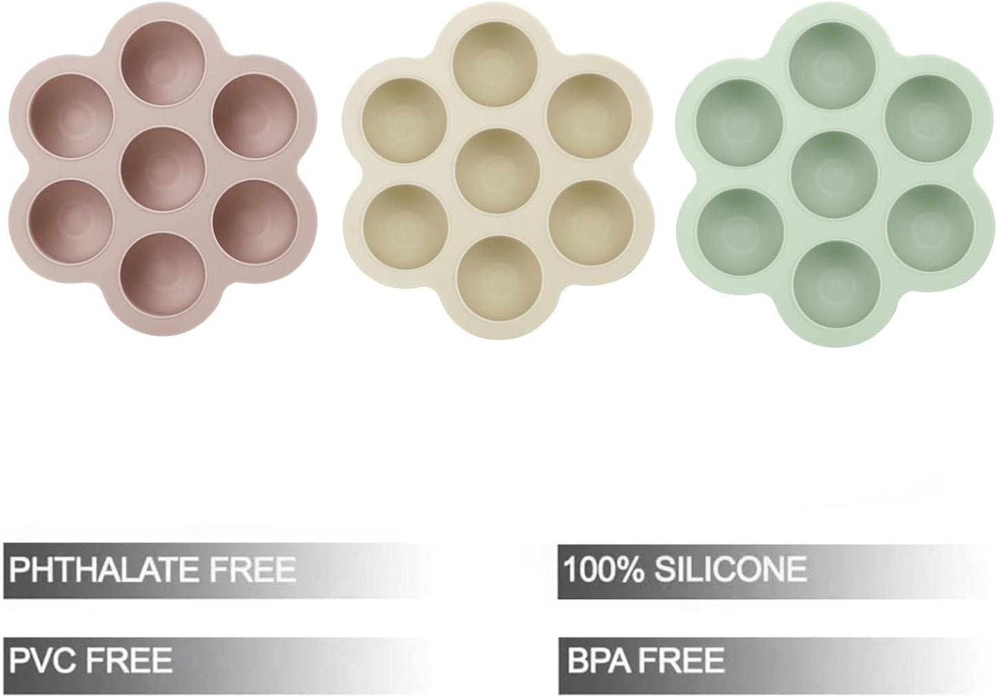 PandaEar Conjunto de 3 Bandejas de Silicone para Congelamento de Comida de Bebê com Tampas, Formas de Gelo para Congelador, Bandeja para Alimentos de Bebê em Fase de Introdução Alimentar,
