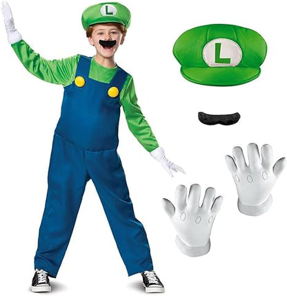 DISGUISE Disfraces oficiales de lujo de Super Mario Luigi para niños, disfraces de Halloween para niños disponibles en tallas S, M y L