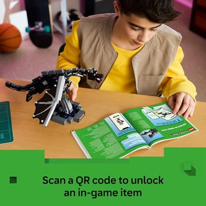 LEGO Minecraft Ender Dragon - Figura Interativa com Asas Metalizadas que Batem e Suporte para Portal de Saída, Ideal para Decoração de Quarto Infantil - Presente Perfeito para Meninos, Meninas e Fãs a partir de 10 Anos - 21595
