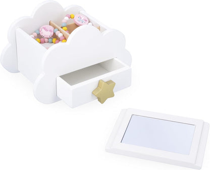 Janod - Caixa de joias com aberturas secretas - Acompanha 1 pulseira de unicórnio e 1 collie de unicórnio - Com gaveta e espelho - 17 cm x 11 cm A partir de 3 anos - J06462