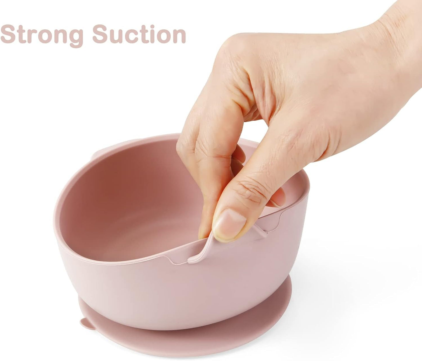 PandaEar Conjunto de 3 Tigelas de Silicone com Ventosa | Tigelas de Silicone Antivazamento com Tampas para Bebês, Crianças e Bebês | Macias, Seguras e Livres de BPA, próprias para Alimentos (Rosa Linho)