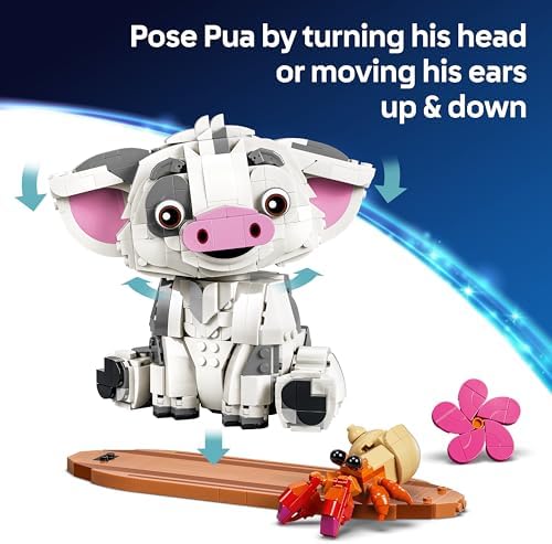 LEGO | Figura do Porquinho Pua da Moana da Disney - Porquinho de Brinquedo com Flor, Caranguejo e Suporte para Jangada para Decoração de Quarto Infantil - Presente de Aniversário para Meninas a partir de 9 Anos e Fãs do Filme - 43292