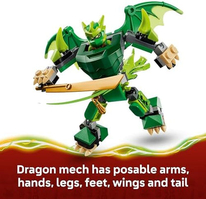 LEGO NINJAGO Pacote de Batalha do Robô Dragão do Lloyd - Brinquedo Ninja com Figura de Ação, 3 Minifiguras e Katanas - Decoração para Quarto Infantil - Presente para Meninos a partir de 6 Anos e Fãs de Dragões - 71862