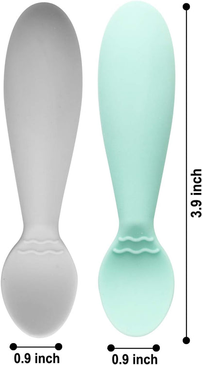 PandaEar Colheres de silicone para desmame, colheres para alimentação infantil, sem BPA, pacote com 4 unidades, silicone macio, utensílio para alimentação independente com cabo grosso.