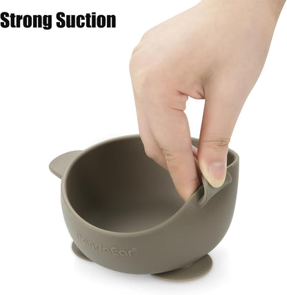 PandaEar Conjunto de 3 Tigelas de Silicone com Ventosa e Tampa para Bebês | Tigela de Silicone Antivazamento para Comida de Bebê, Crianças e Bebês | Tigelas Macias, Seguras e Livres de BPA, próprias para Alimentos (Azul, Marrom e Bege)