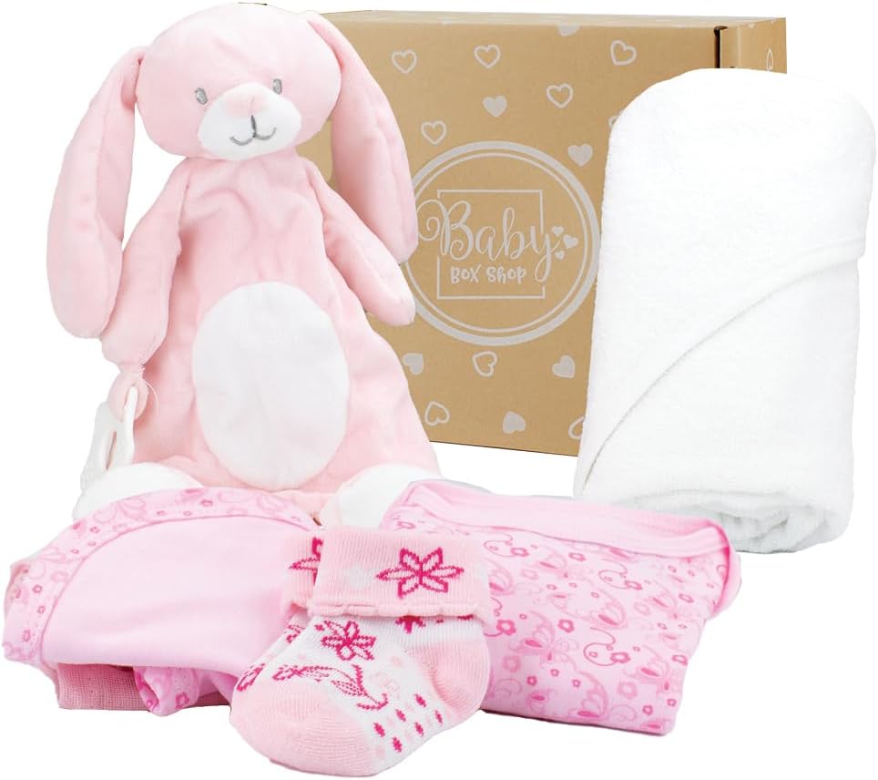 Baby Box Shop - Toalha com capuz personalizada para bebê e cobertor de urso personalizado para bebê, itens essenciais para recém-nascidos, Baby Box Shop - 6 itens essenciais para recém-nascidos unissex