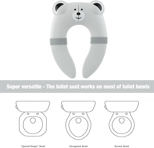 PandaEar Assento Sanitário | Assento Sanitário Dobrável para Viagem, Ideal para Crianças e para o Desfralde | Assento Sanitário Portátil de Silicone para Bebês, Meninos e Meninas com Almofadas Antiderrapantes de Silicone - Urso Cinza