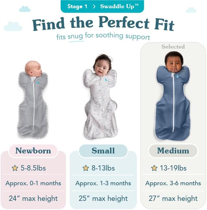 Love To Dream™ Swaddle UP™, Medium 6-8.5 kg - Grey, Snug Fit, Supports Healthy Sleep Routine, 1.0 Tog - Ideal for 20-24°C Temperatures, Machine Washable Cotton & Double Zip for Easy Nappy Changes