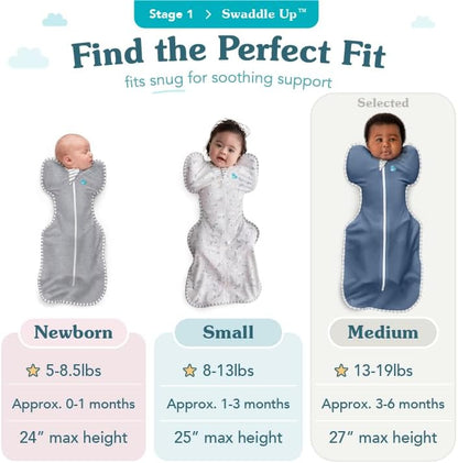 Love To Dream™ Swaddle UP™, Medium 6-8.5 kg - Grey, Snug Fit, Supports Healthy Sleep Routine, 1.0 Tog - Ideal for 20-24°C Temperatures, Machine Washable Cotton & Double Zip for Easy Nappy Changes