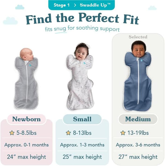 Love To Dream™ Swaddle UP™, Medium 6-8.5 kg - Grey, Snug Fit, Supports Healthy Sleep Routine, 1.0 Tog - Ideal for 20-24°C Temperatures, Machine Washable Cotton & Double Zip for Easy Nappy Changes