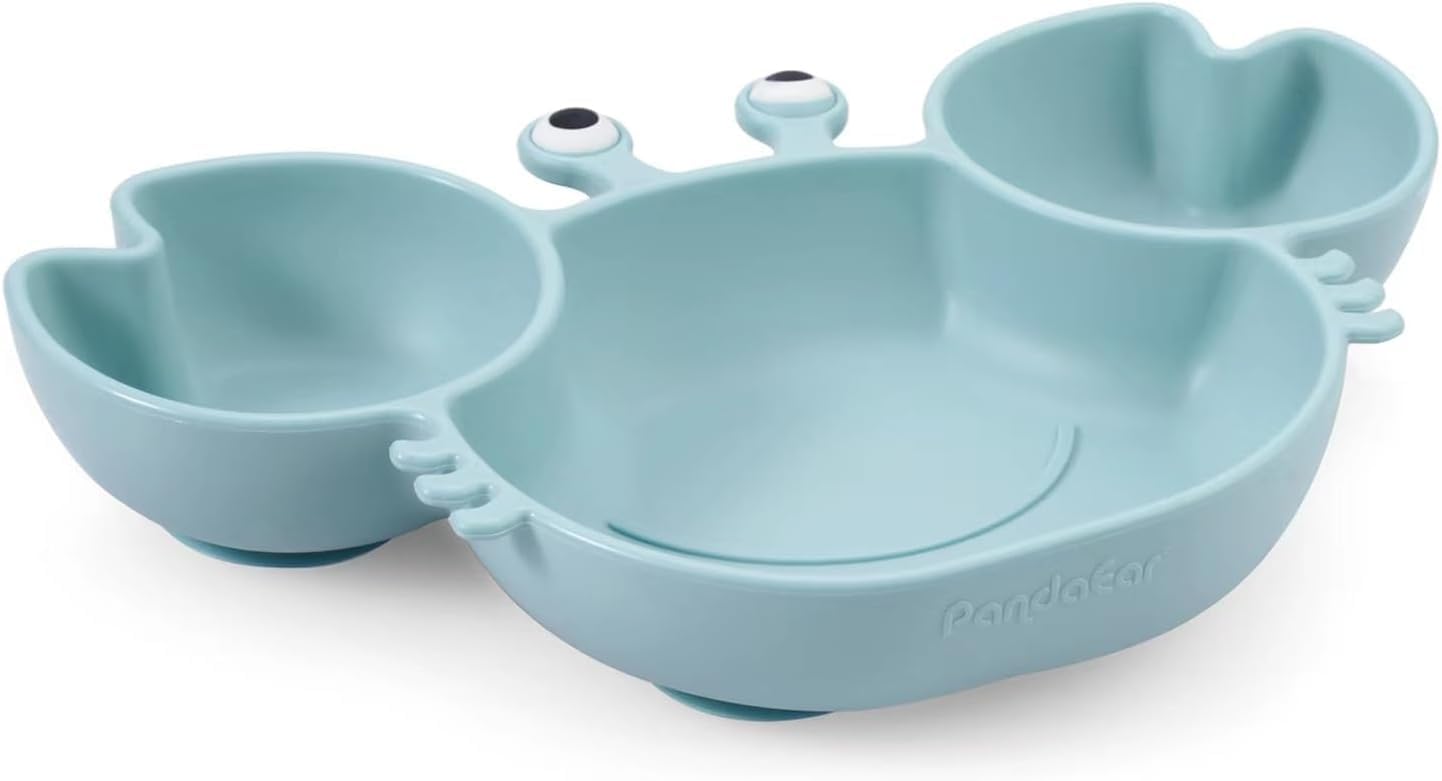 PandaEar Conjunto de 2 Pratos de Silicone para Bebê com Ventosa e 2 Colheres para Bebê - Prato Dividido para Criança - Pratos com Ventosa para Introdução Alimentar - Pratos de Jantar Inquebráveis - Conjunto,