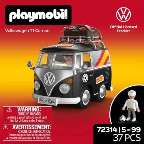 PLAYMOBIL | Volkswagen | Volkswagen T1 Camper Edição ESP | Icônica van retrô com equipamentos esportivos, bagageiro de teto e cartela de adesivos | Para crianças a partir de 4 anos | 72314