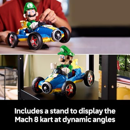 LEGO Mario Kart – Luigi e Mach 8 - Kit de Modelo de Carro e Figura de Personagem da Nintendo para Adultos - Produto Colecionável de Jogos - Ideia de Presente para Fãs - 72050