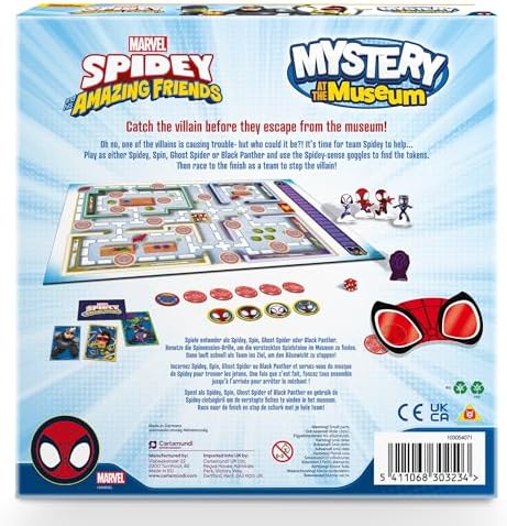 Homem-Aranha e seus amigos em um mistério no museu: ajude a equipe do Homem-Aranha a capturar o vilão! Jogo divertido para fãs da Marvel, ótimo presente, para 2 a 4 jogadores, a partir de 4 anos.