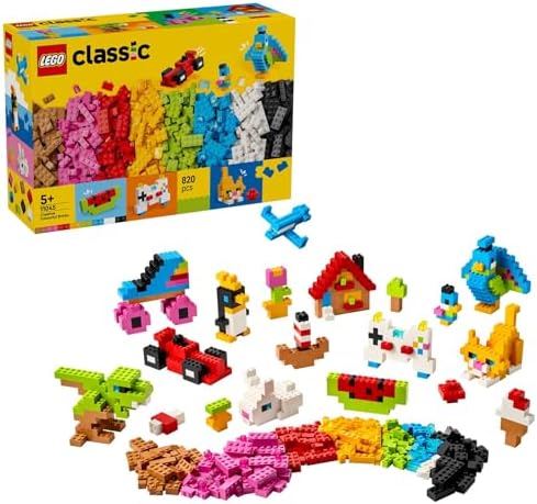 LEGO Conjunto Classic de Peças Criativas Coloridas - Brinquedo para Desenvolvimento da Coordenação Motora Fina - Construa Animais, Figuras de Dinossauros e Veículos, incluindo Avião e Carro Presente de Aniversário para Meninos e Meninas a partir de 5 Anos