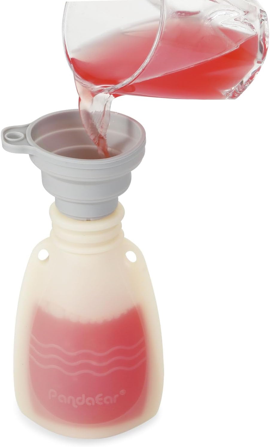 PandaEar Conjunto de 3 saquinhos de silicone reutilizáveis para papinha da, com 3 colheres dosadoras de silicone para purê e armazenamento de alimentos para bebês (cinza claro e nogueira).