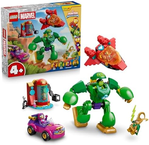 LEGO | Marvel Loki vs. Equipe Homem de Ferro - Brinquedo de Super-Herói com Carro, Avião, Robô e 4 Minifiguras - Presente para Meninos a partir de 4 Anos e Fãs da Série Homem de Ferro e Seus Incríveis Amigos - 11211