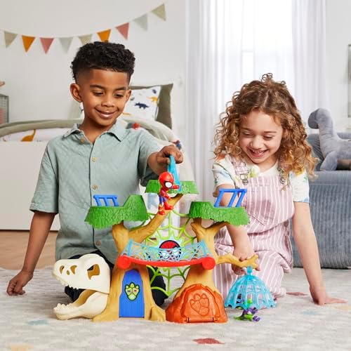 Homem-Aranha e seus amigos incríveis - Conjunto de brinquedo Casa na Árvore Dino-Webs da Marvel - Super-heróis