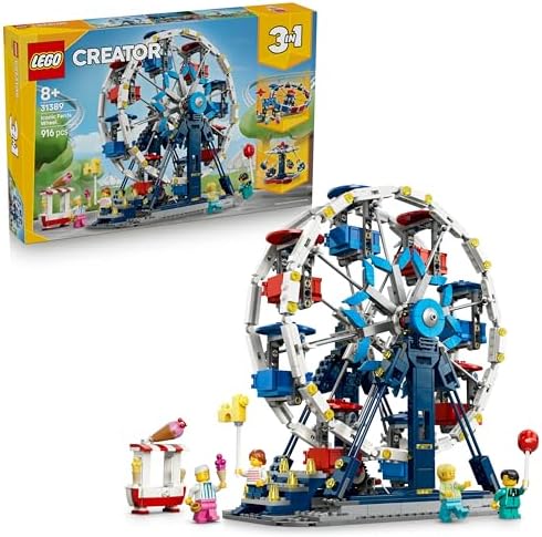 LEGO Creator 3 em 1 Roda-Gigante Icônica - Modelo de Parque Temático que se Transforma em um OVNI ou Carrossel - Decoração DIY para Quarto Infantil - Presente de Aniversário para Meninos e Meninas a partir de 8 Anos - 31389