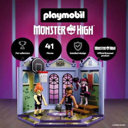 Playmobil | Monster High™ | Quadra de Casketball Monster High | Conjunto de Ginásio Esportivo com Draculaura, Clawd Wolf, Heath Burns e Ação de Basquete | Para Fãs a Partir de 5 Anos | 72144