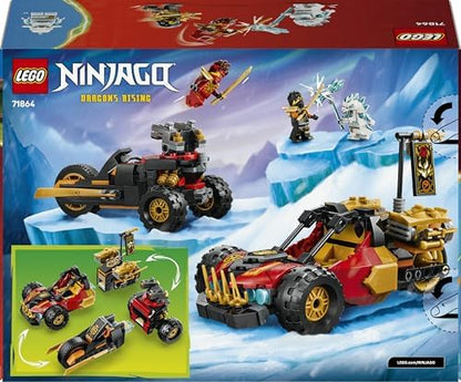 LEGO NINJAGO Veículos Combináveis de Kai e Cole - Carro Ninja, Moto, 3 Minifiguras incluindo Kai e Cole com Katanas - Ótima Ideia de Presente para Meninos a partir de 7 Anos e Fãs de Dragon Ball Rising - 71864