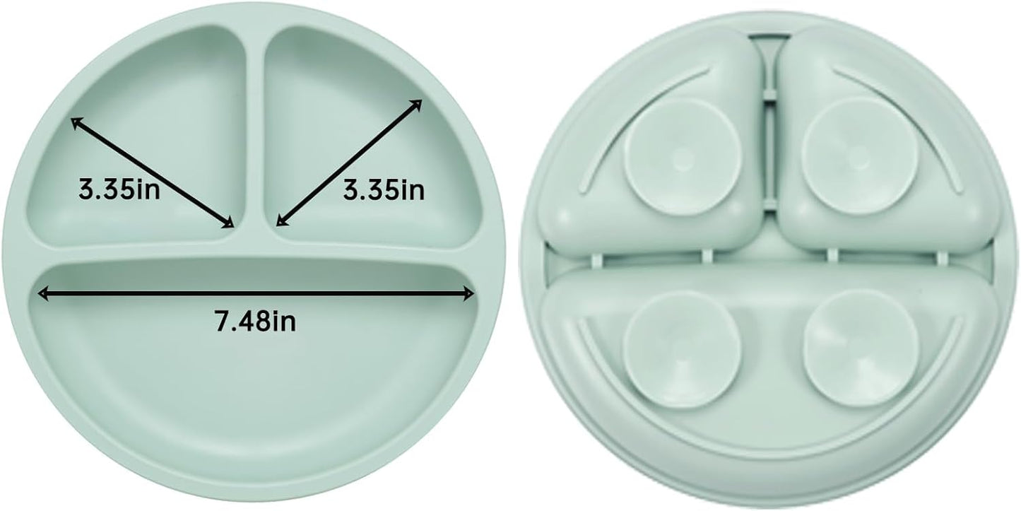 PandaEar Conjunto de 2 Pratos com Ventosa para Bebê , com Colheres e Garfos de Aço Inoxidável, Pratos de Silicone para Crianças, Prato Dividido Inquebrável com Ventosa, Antiderrapante, Livre de BPA