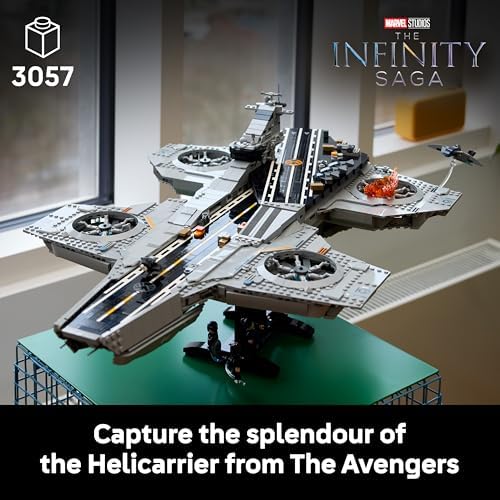 LEGO ǀ Marvel S.H.I.E.L.D. Helicarrier - Kit de Modelo de Porta-Aviões para Adultos - 6 Minifiguras incluindo Capitão América e Nick Fury - Decoração de Prateleira DIY - Presente dos Vingadores para Fãs - 76354