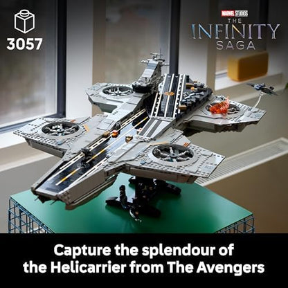 LEGO ǀ Marvel S.H.I.E.L.D. Helicarrier - Kit de Modelo de Porta-Aviões para Adultos - 6 Minifiguras incluindo Capitão América e Nick Fury - Decoração de Prateleira DIY - Presente dos Vingadores para Fãs - 76354