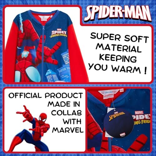 Pijama infantil de fleece com zíper do Homem-Aranha e seus Amigos Incríveis, da Marvel.