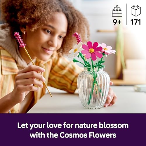 LEGO Botanicals Cosmos Flowers - Buquê de flores artificiais com 3 cosmos artificiais e 2 hastes de capim-fonte - Decoração DIY para quarto infantil - Presente de aniversário para meninas a partir de 9 anos e adultos - 11514