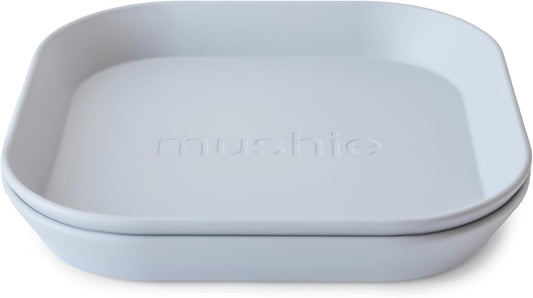 Mushie Pratos para Crianças | Conjunto de 2 Peças | Reutilizáveis e Livres de BPA | Podem ser Lavados na Lava-louças e Usados no Micro-ondas | Fabricados na Dinamarca | Quadrados (Nuvem)